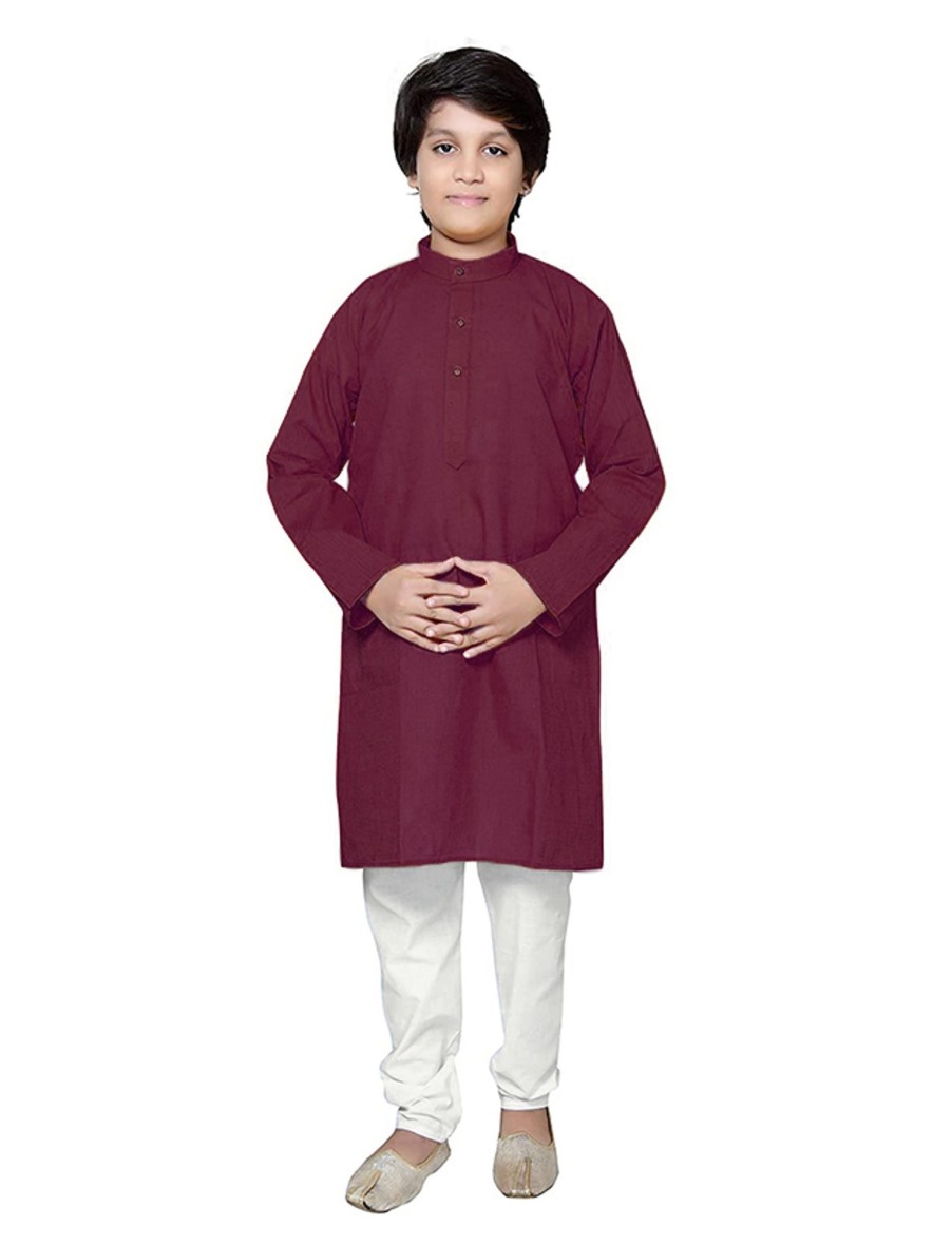 Kids IndiFeels | Kids Plain Cotton Kurta Pyjama - Maroon