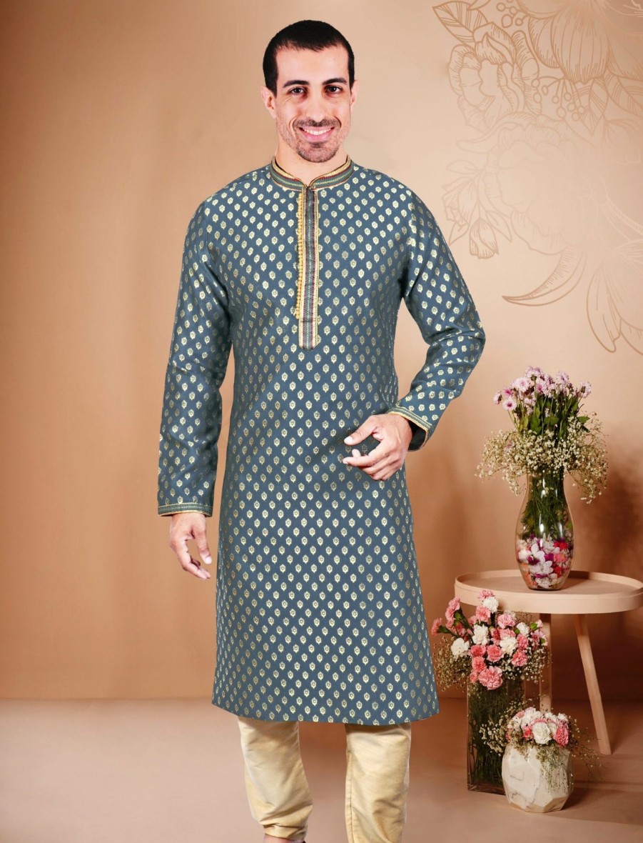 Men IndiFeels | Cotton Kurta Pajama - Grey