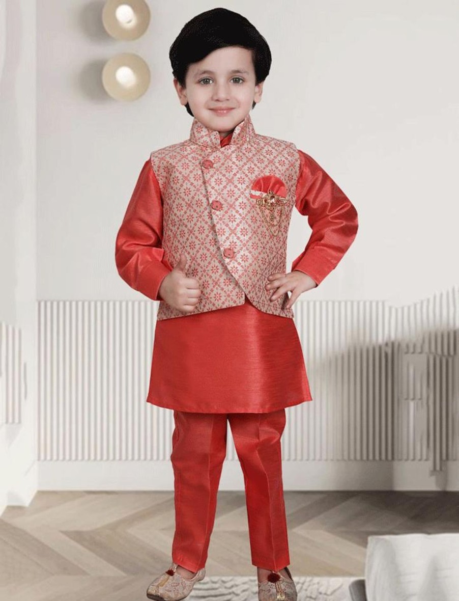 Kids IndiFeels | Kurta Pajama With Printed Jacket