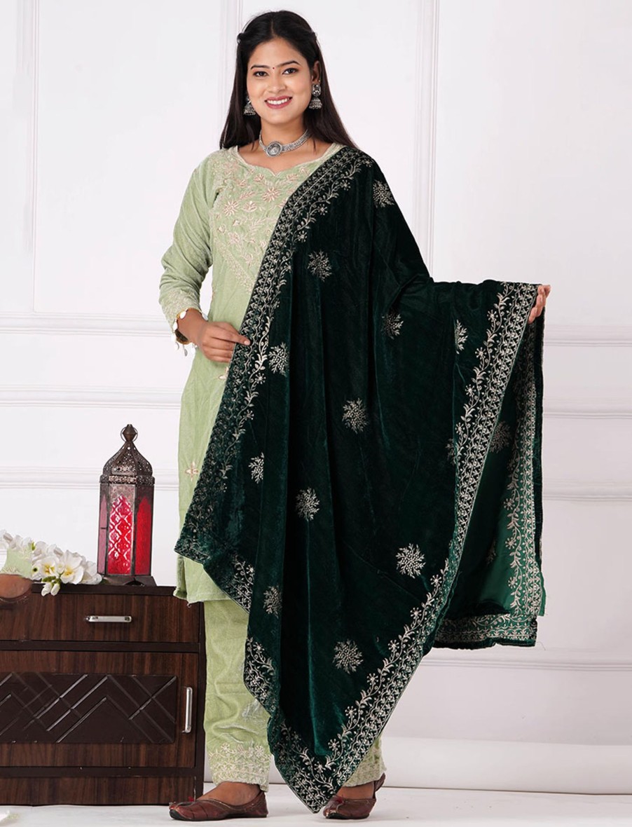 Women IndiFeels Suits | Velvet Embroidery Suit With Velvet Shawl