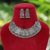 Women IndiFeels Necklace | Choker Silver Oxidised Necklace Set