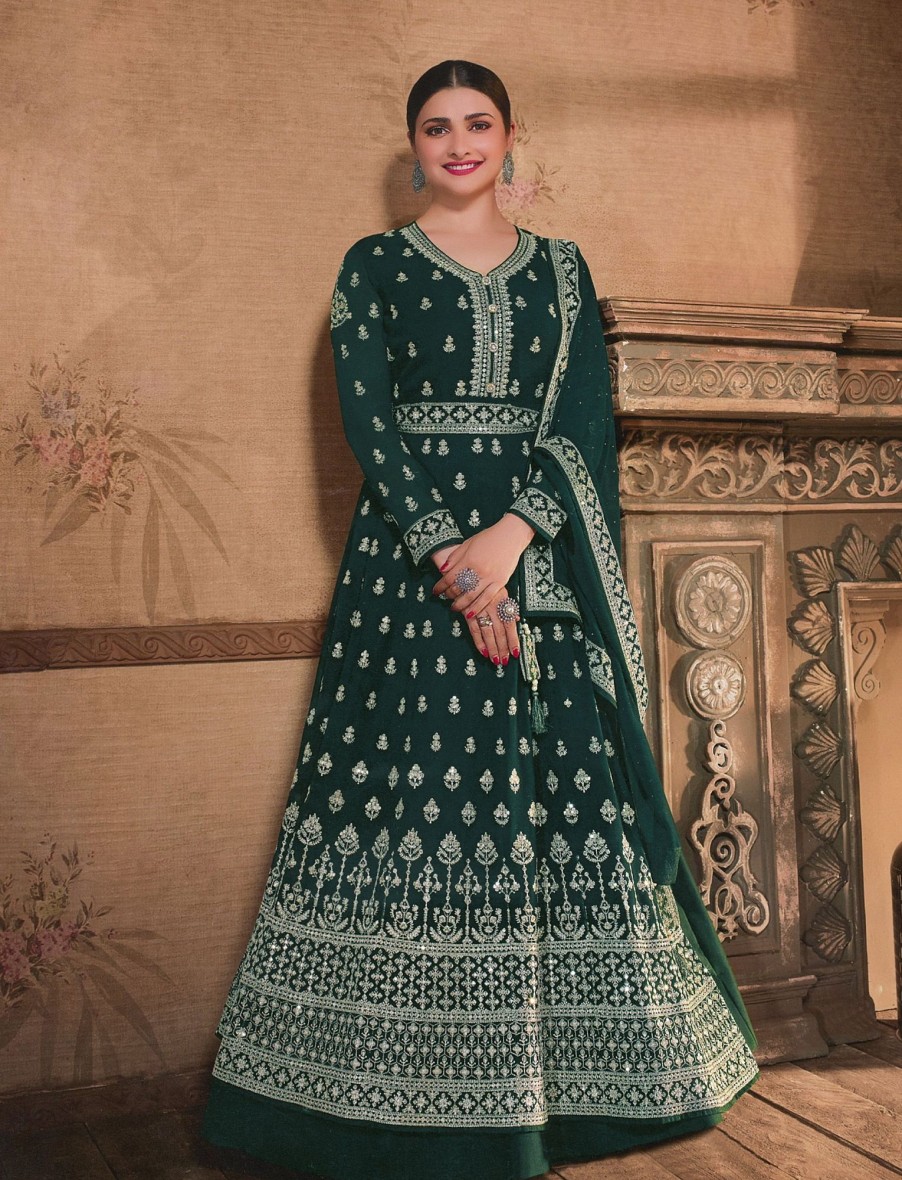 Women IndiFeels Anarkali | Green Anarkali Suit With Embroidery