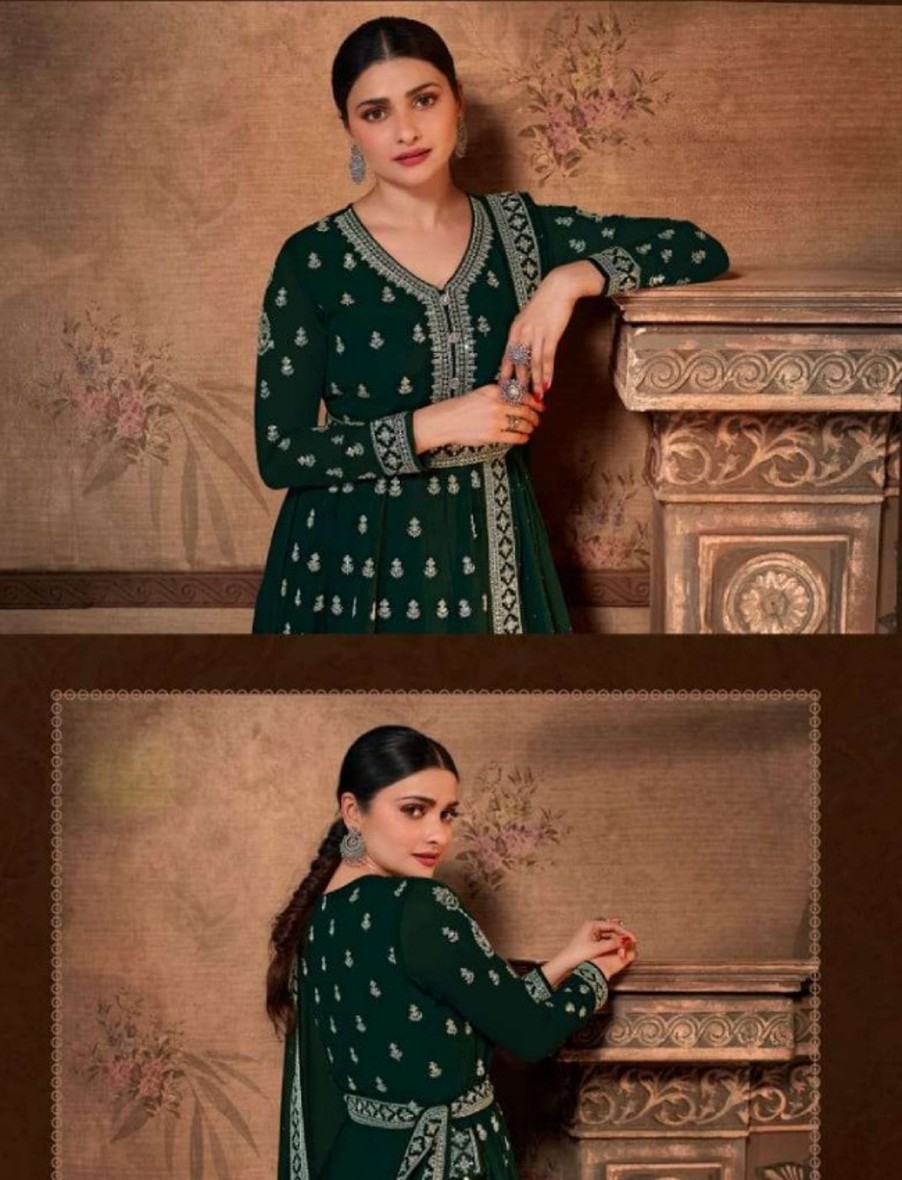 Women IndiFeels Anarkali | Green Anarkali Suit With Embroidery