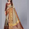 Women IndiFeels Sarees | Marron And Golden Cotton Silk Saree