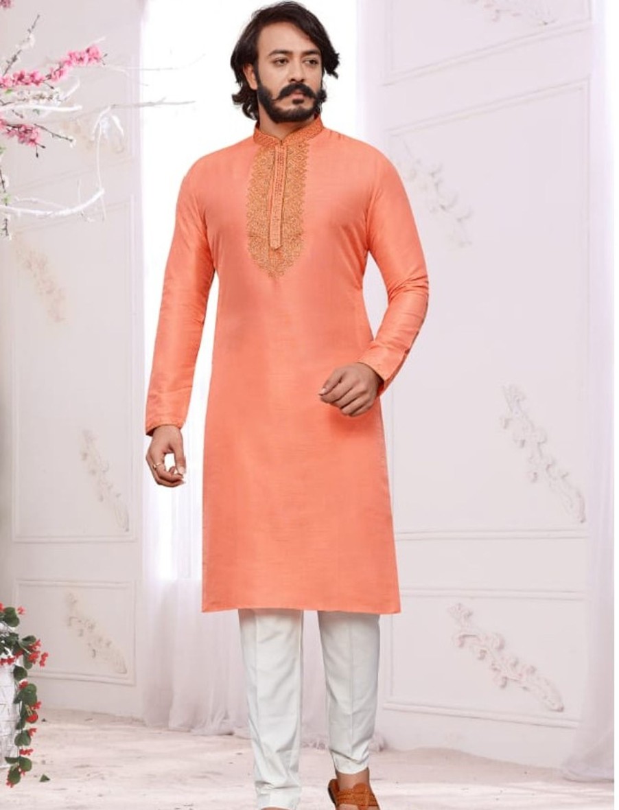 Men IndiFeels | Kurta Pyjama – Peach