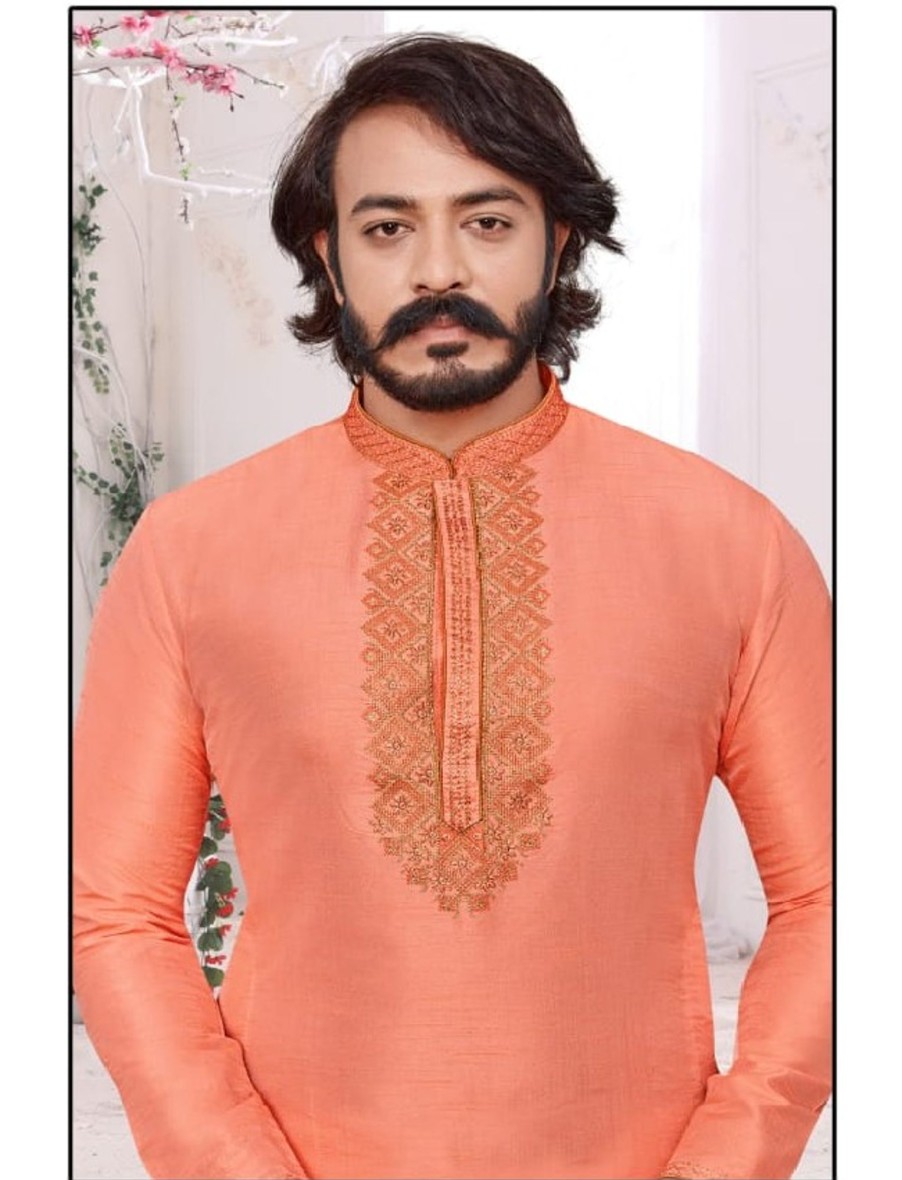 Men IndiFeels | Kurta Pyjama – Peach