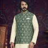 Men IndiFeels | Patterned Green Nehru Jacket