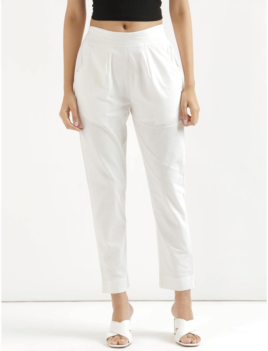 Women IndiFeels Pants Only | White Straight Pant