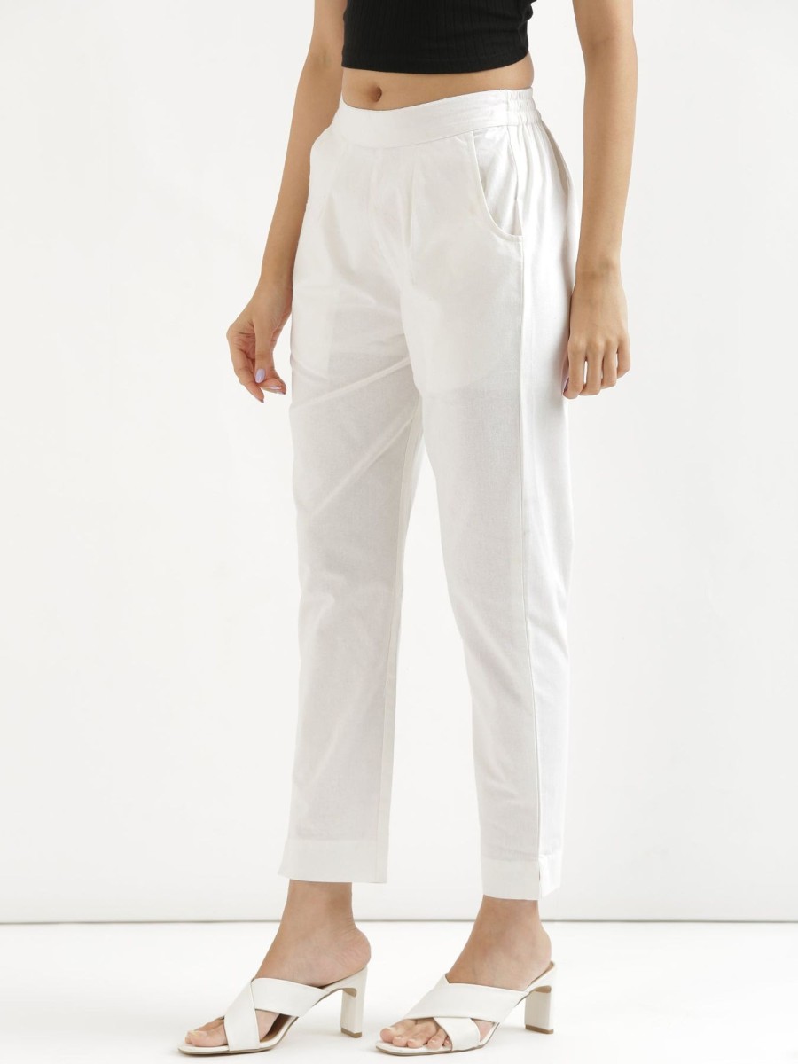 Women IndiFeels Pants Only | White Straight Pant