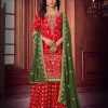 Women IndiFeels Suits | Green And Red Embroidered Gharara Suit