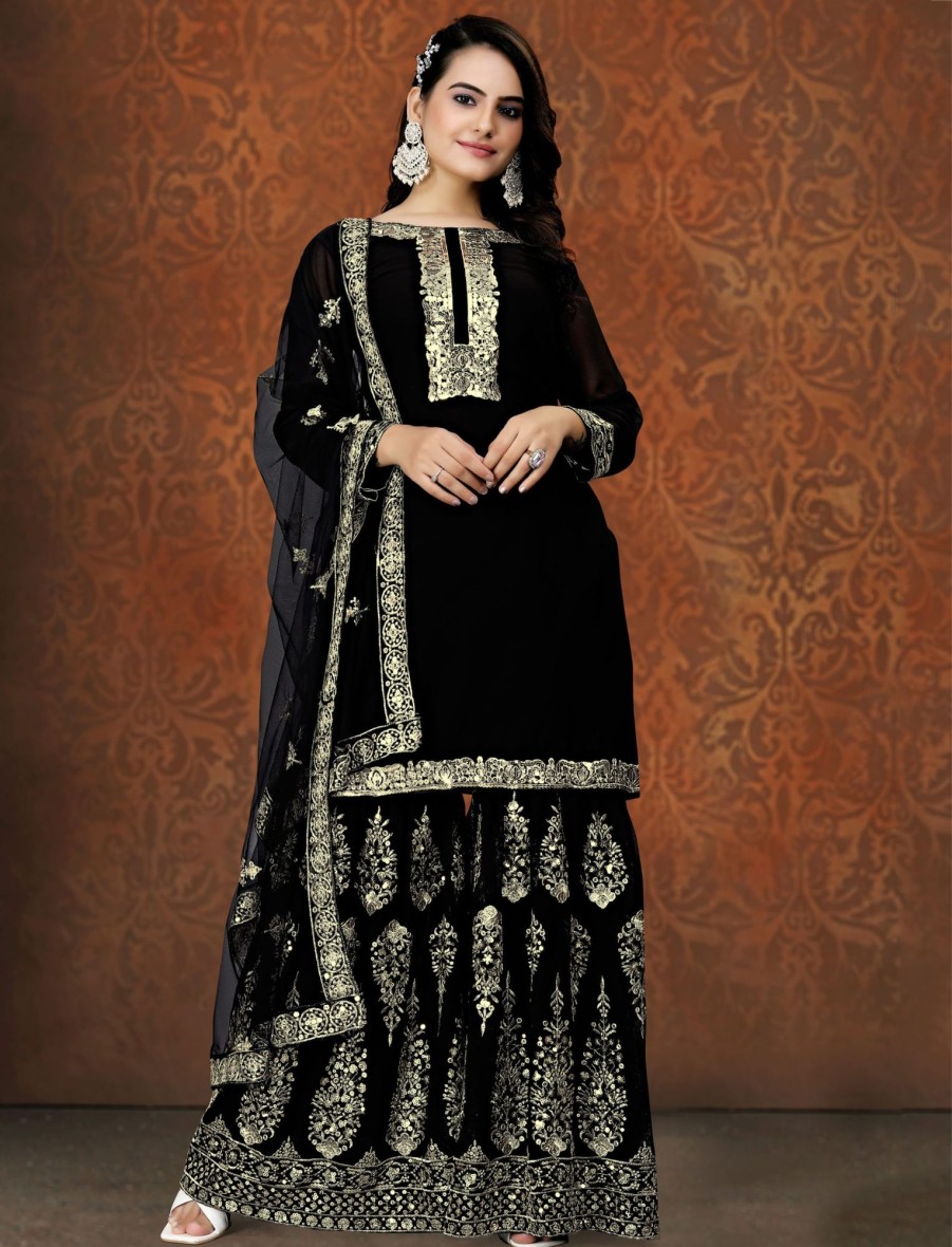 Women IndiFeels Suits | Punjabi Black Sharara Suit