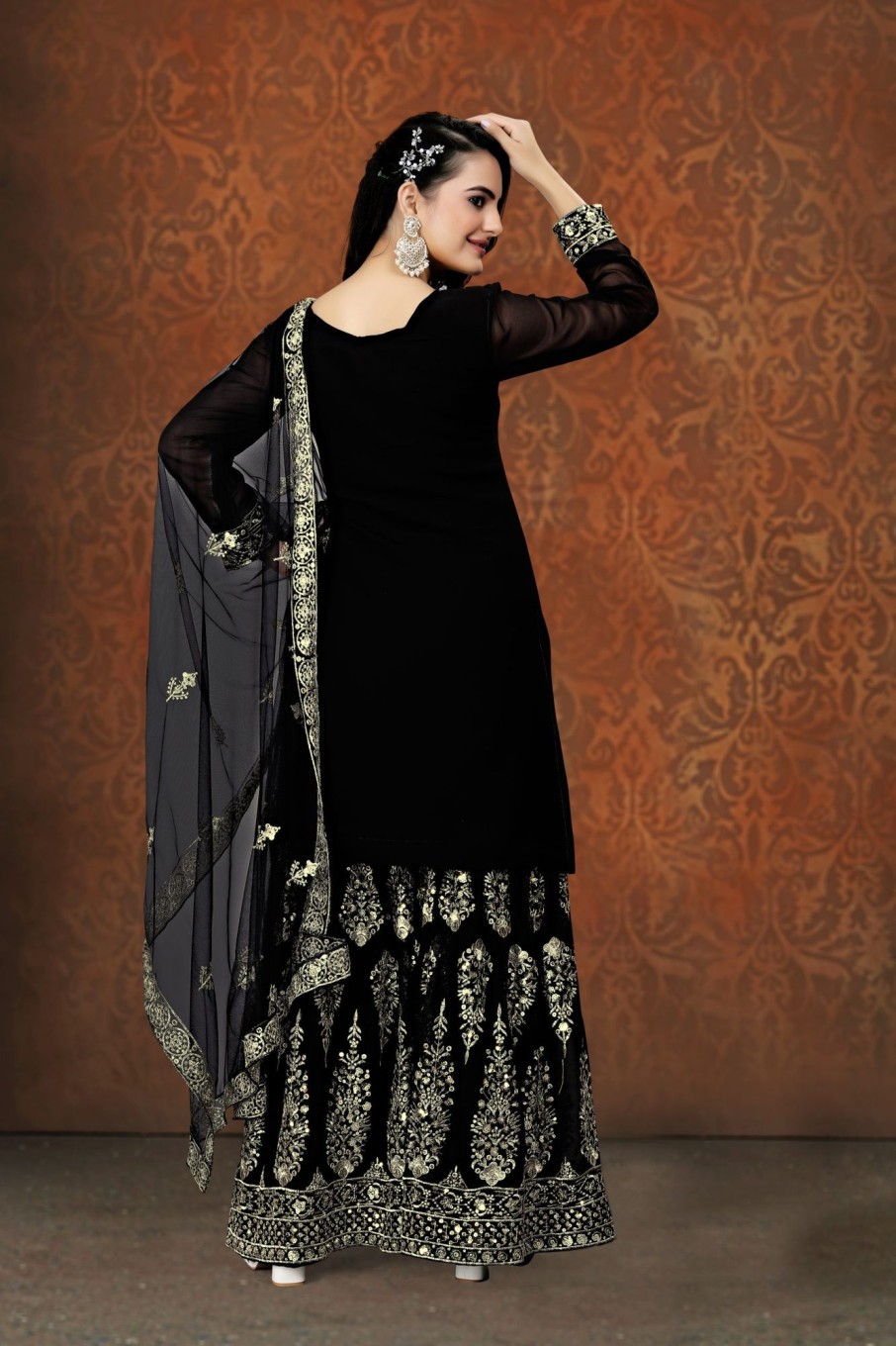 Women IndiFeels Suits | Punjabi Black Sharara Suit