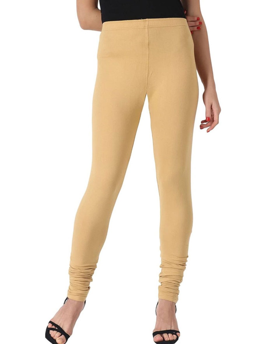 Women IndiFeels Pants Only | Free Size Stretchable Chudidar Leggings - Golden