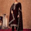 Women IndiFeels Suits | Maroon Velvet Indian Suit With Golden Embroidery