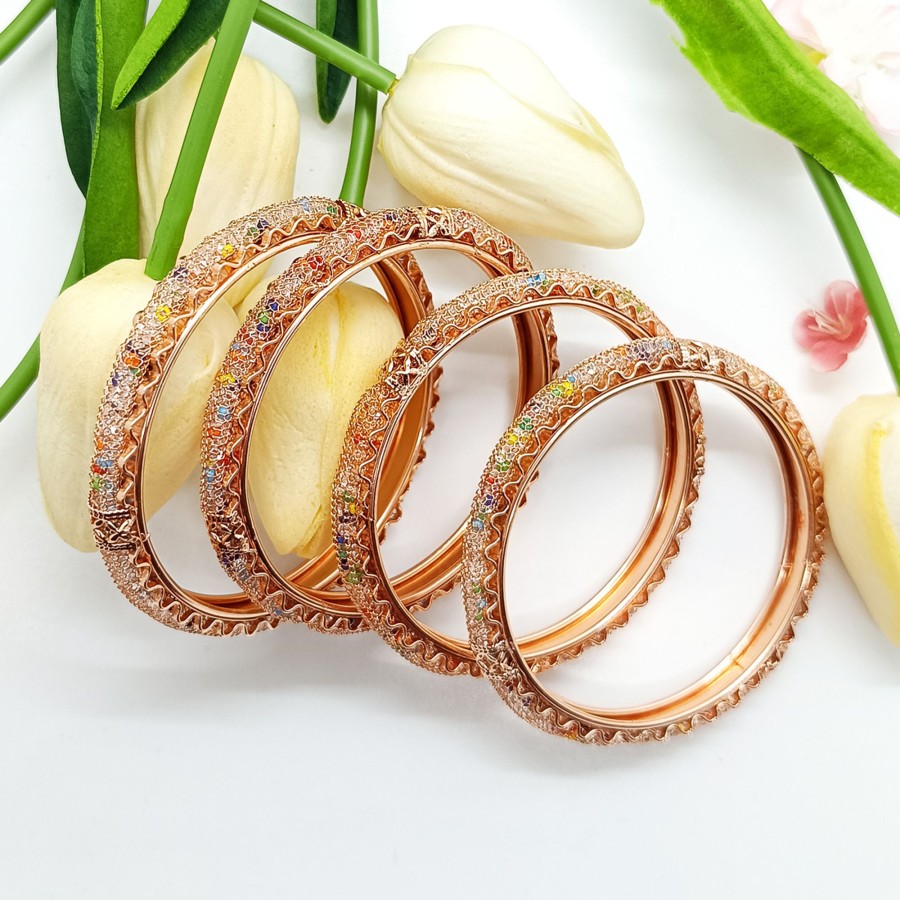 Women IndiFeels Bangles | Rose Gold Multi Colour Bangles Set