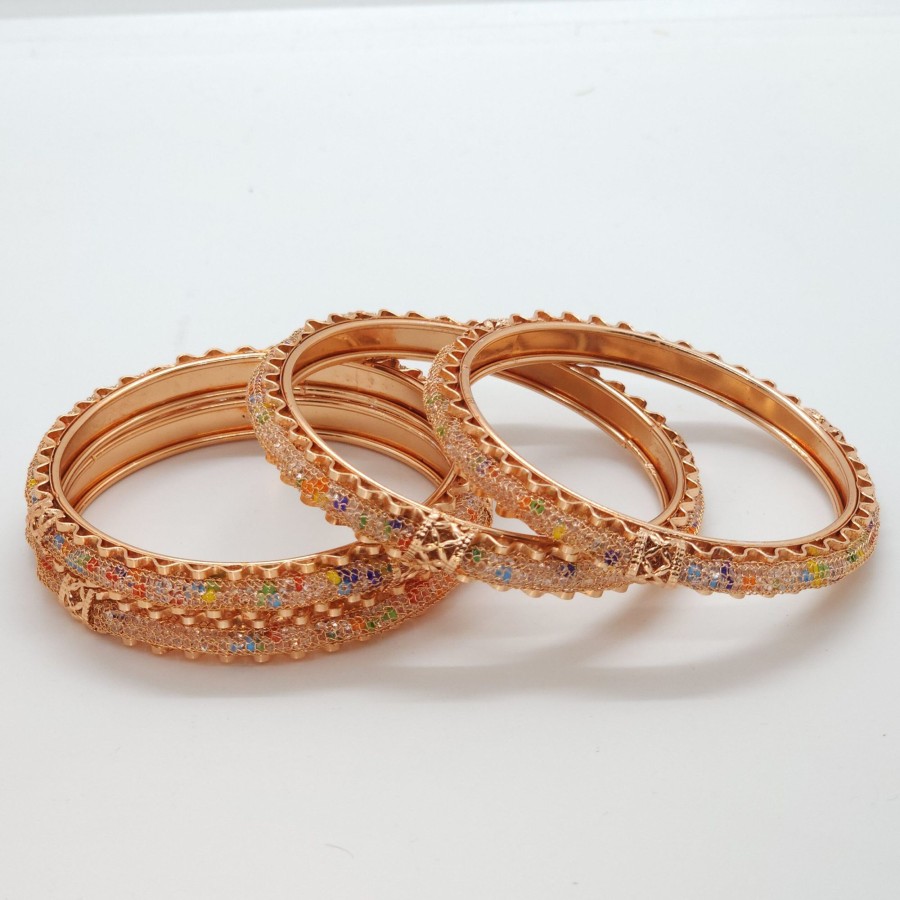 Women IndiFeels Bangles | Rose Gold Multi Colour Bangles Set