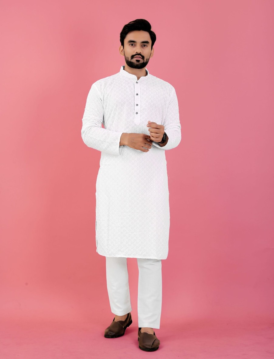 Men IndiFeels | Chikankari Kurta Pajama - White