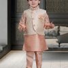 Kids IndiFeels | Peach Kurta Pajama With Printed Jacket