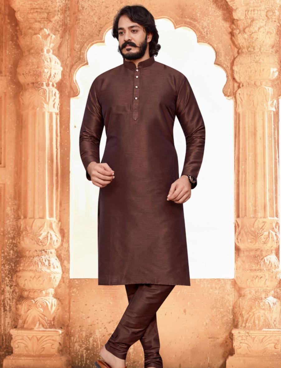 Men IndiFeels | Men'S Silk Kurta Pajama - Brown