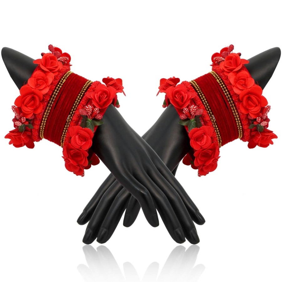 Women IndiFeels Bangles | Floral Bangles Red