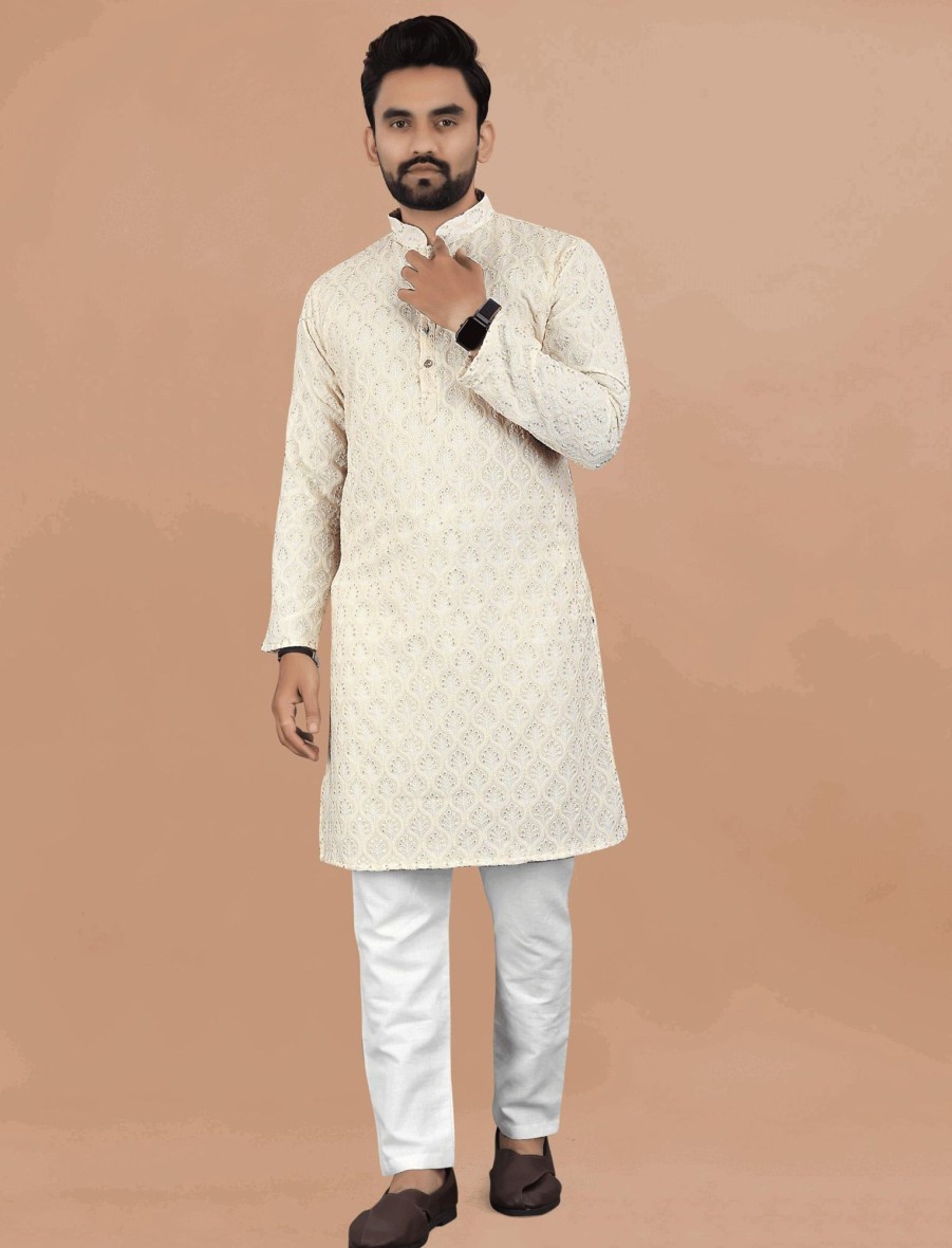 Men IndiFeels | Georgette Chikankari Kurta Pajama Men