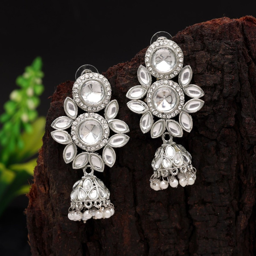 Women IndiFeels Earrings | Silver Kundan Earrings