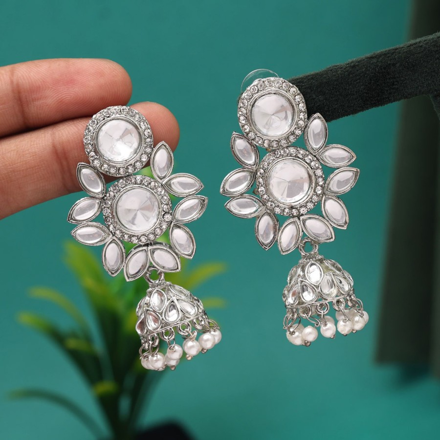 Women IndiFeels Earrings | Silver Kundan Earrings