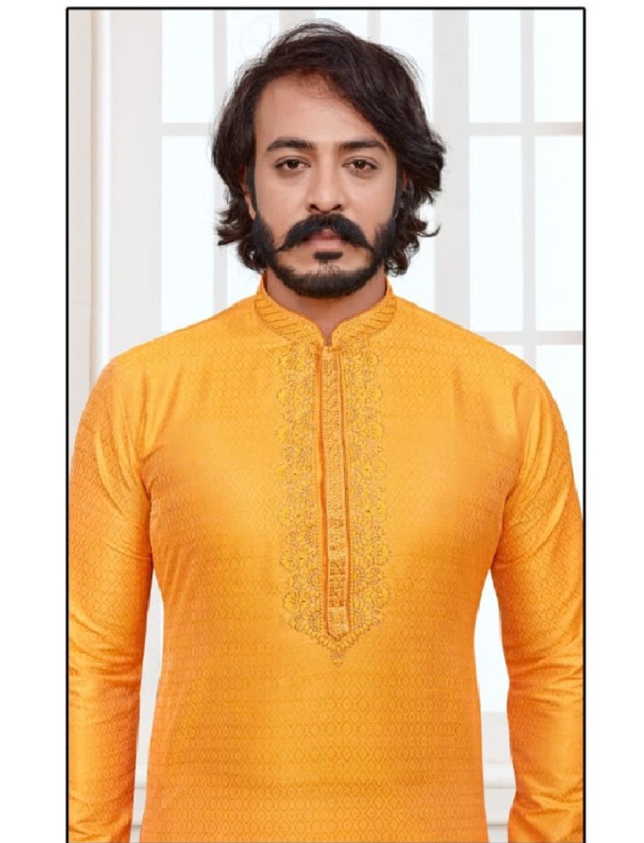 Men IndiFeels | Silk Yellow Kurta Pajama For Men