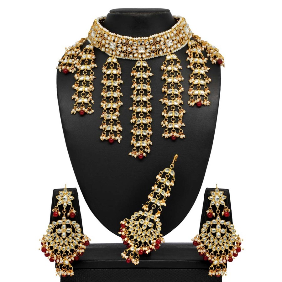 Women IndiFeels Necklace | Maroon Kundan Necklace Set