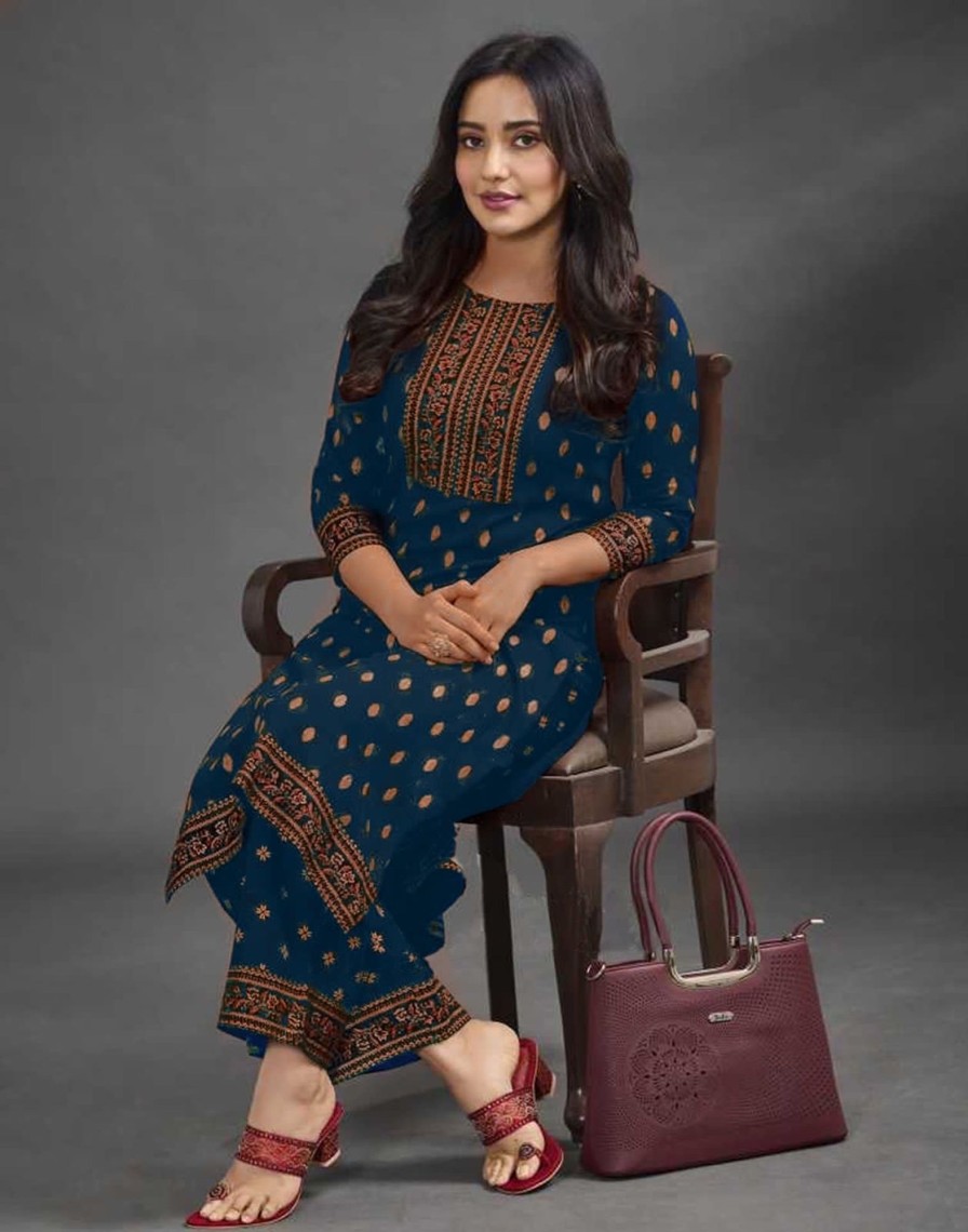 Women IndiFeels Kurti & Pants | Women Kurta And Pant Set Viscose Rayon