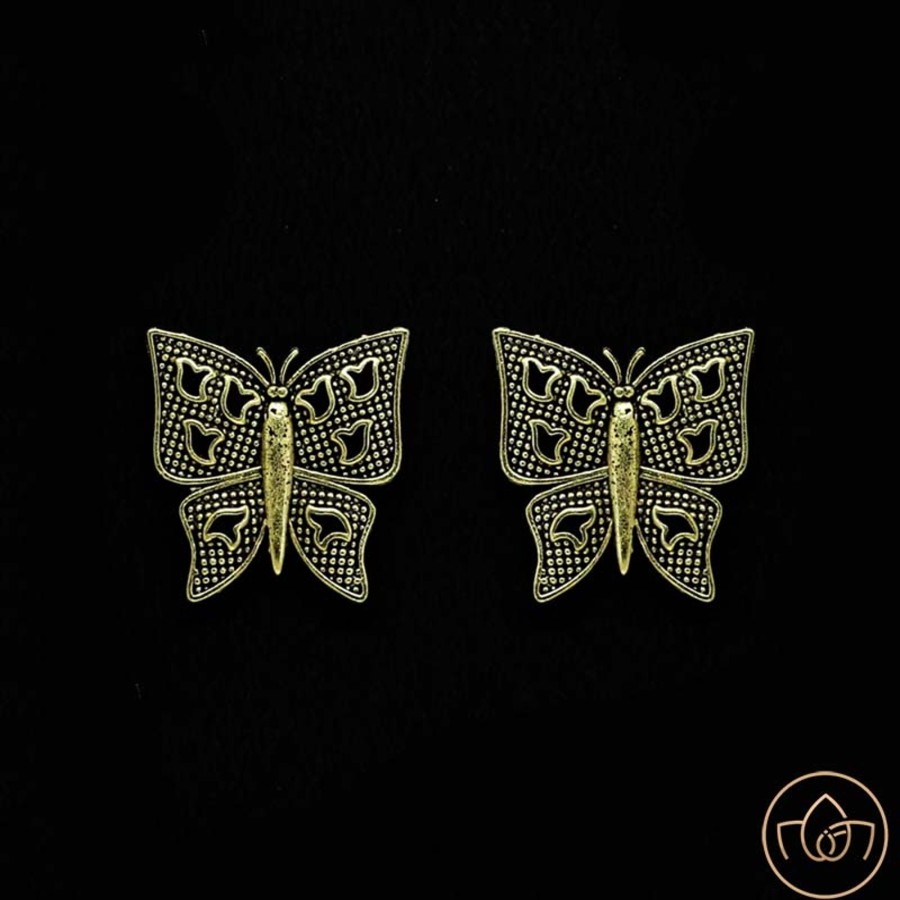 Women IndiFeels Earrings | Butterfly Oxidised Golden Earring