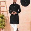 Men IndiFeels | Black Sequins Embriodery Chikankari Kurta Pajama