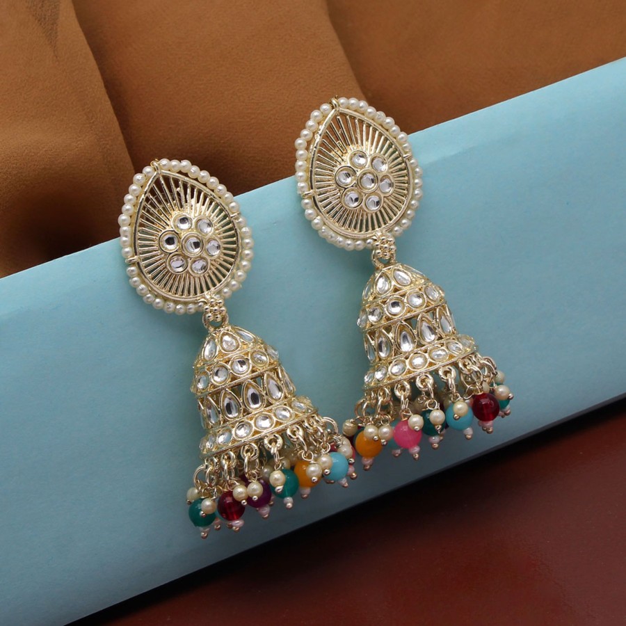 Women IndiFeels Earrings | Multi Colour Kundan Earrings