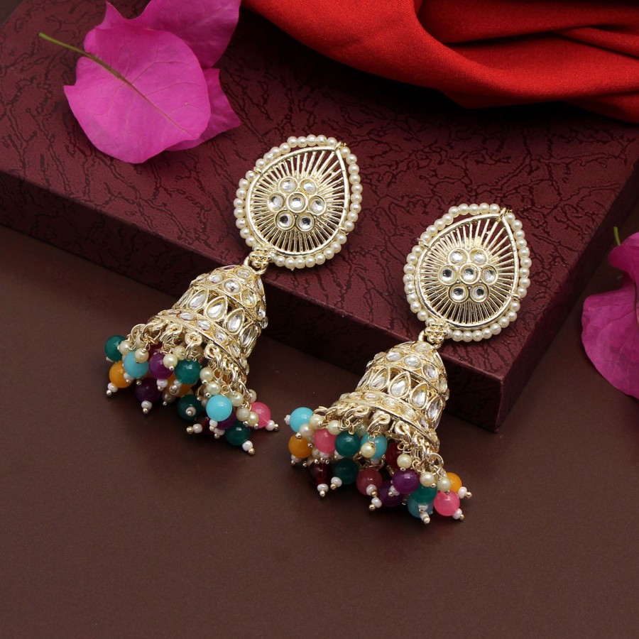 Women IndiFeels Earrings | Multi Colour Kundan Earrings