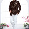 Men IndiFeels | Brown Mirror Work Velvet Jodhpuri (Only Jacket)