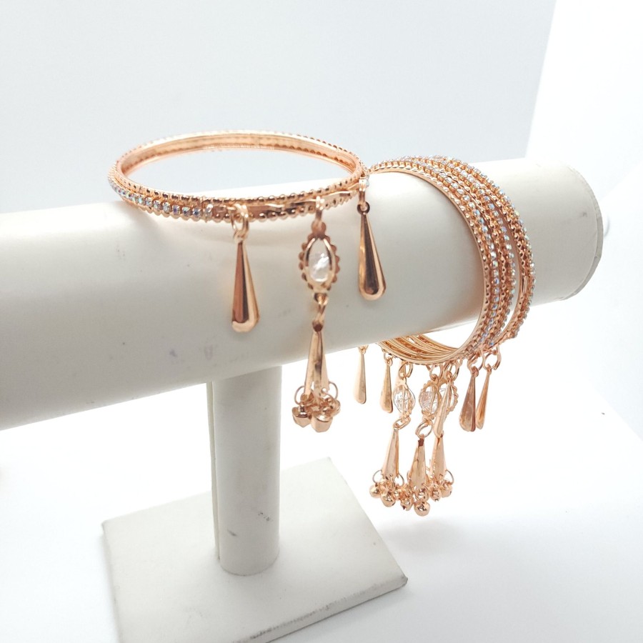 Women IndiFeels Bangles | Rose Gold 4 Pieces Bangles Set With Dang-Lings