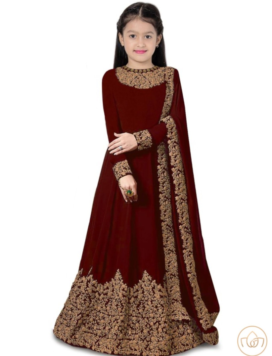 Kids IndiFeels | Girls Long Gown - Maroon