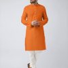 Men IndiFeels | Mens Plain Cotton Kurta Pyjama - Orange