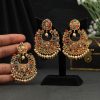 Women IndiFeels Maang Tikka Earrings Set | Multi Colour Golden Earrings With Maang Tikka