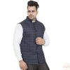 Men IndiFeels | Check Nehru Jacket - Navy Blue - Semi Woolen