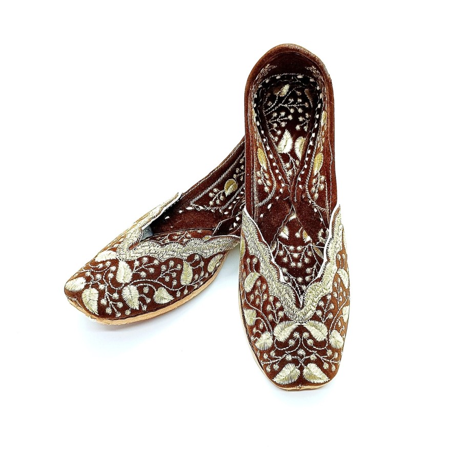 Women IndiFeels | Pakistani Punjabi Cutwork Jutti-Brown