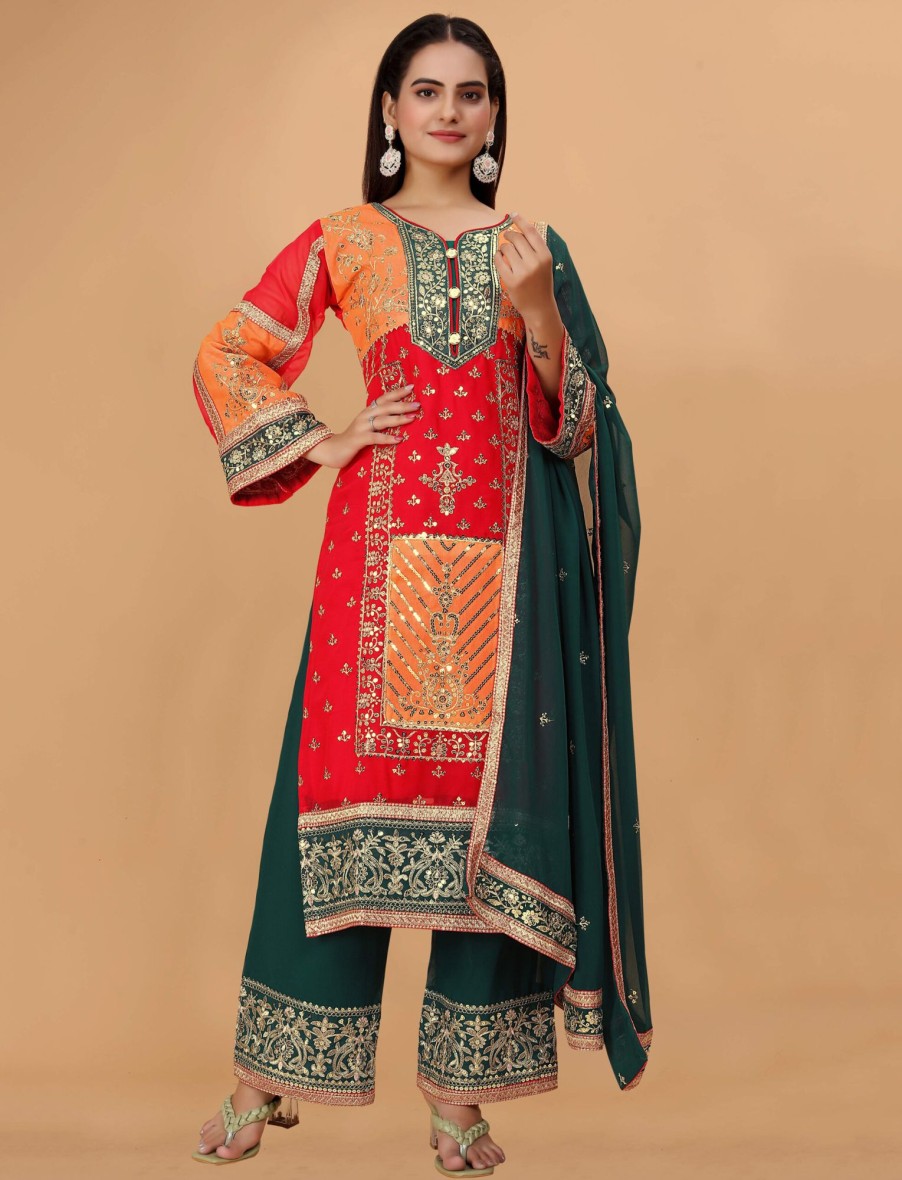 Women IndiFeels Suits | Traditional Embroidered Pakistani Plazo Suit