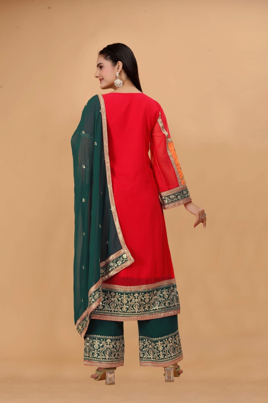 Women IndiFeels Suits | Traditional Embroidered Pakistani Plazo Suit