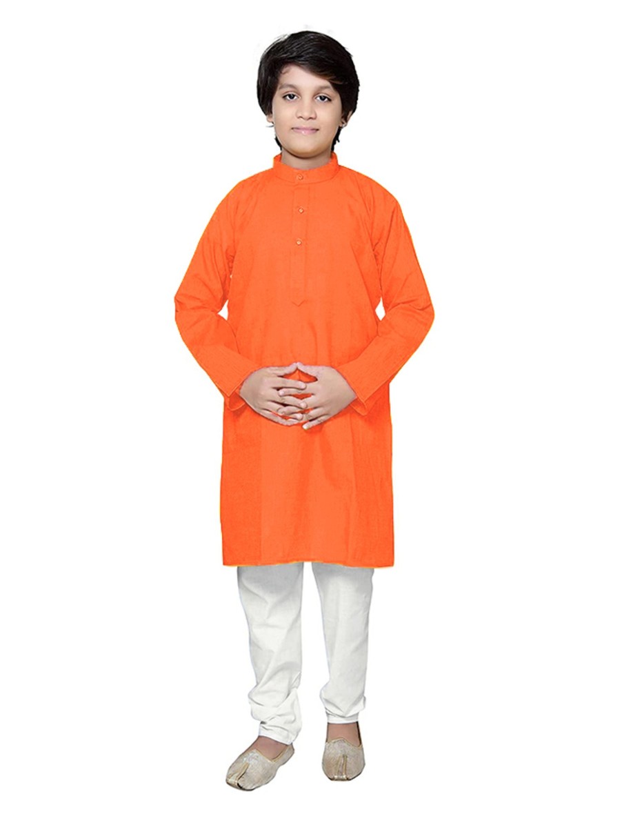 Kids IndiFeels | Kids Plain Cotton Kurta Pyjama – Orange