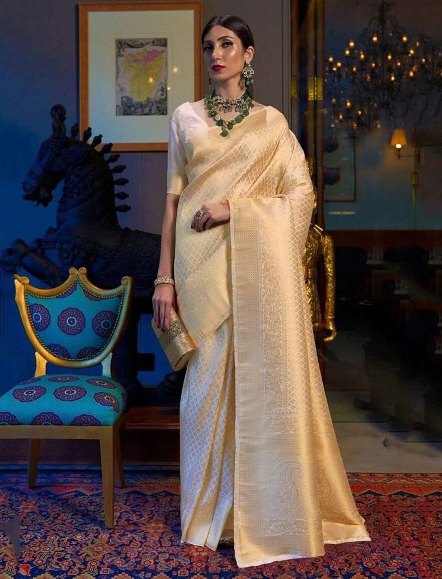 Women IndiFeels Sarees | Golden Soft Silk Sarees