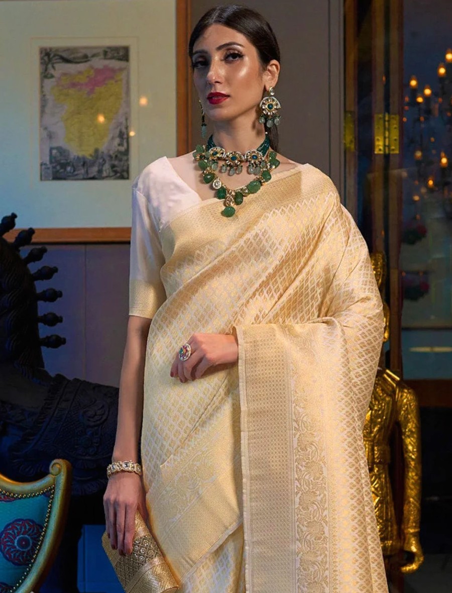 Women IndiFeels Sarees | Golden Soft Silk Sarees