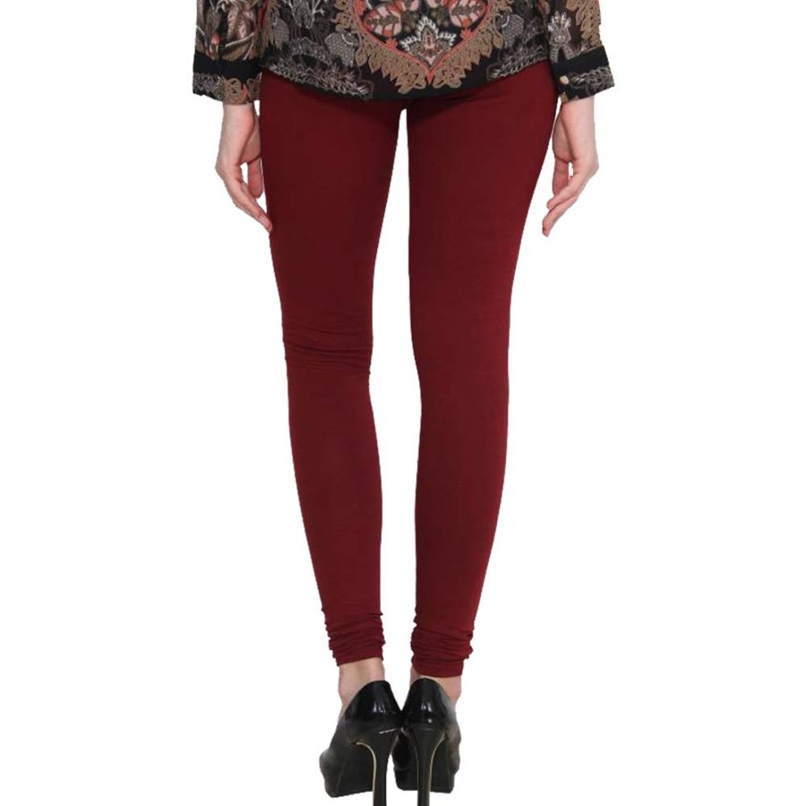 Women IndiFeels Pants Only | Free Size Stretchable Chudidar Leggings - Maroon