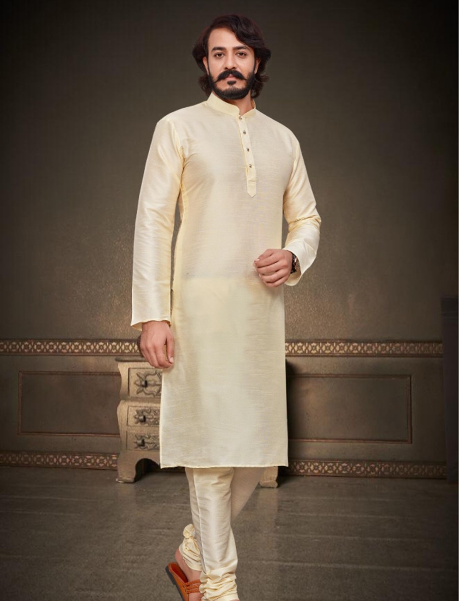 Men IndiFeels | Men'S Silk Kurta Pajama - Yellow